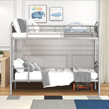 Load image into Gallery viewer, iRerts Twin Over Twin Bunk Bed, Metal Bunk Bed Twin Over Twin for Kids Teens Adults, 2 in 1 Convertible Bunk Bed with Safety Guard Rails, Twin Bunk Bed for Small Rooms Bedroom Dormitory, Silver