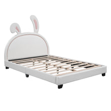 Load image into Gallery viewer, iRerts Full Bed Frame, Cute Full Size Upholstered Leather Platform Bed Frame with Rabbit Headboard, Full Platform Bed Frame for Kids Teens, Platform Bed Full for Bedroom, No Box Spring Needed, White