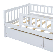 Load image into Gallery viewer, iRerts Daybed with Storage Drawers, Wood Twin Daybed Frame for Kids Teens Adults, Twin Size Daybed Frame with Fence Guardrails, Twin Size Platform Bed Frame for Bedroom, No Box Spring Needed, White
