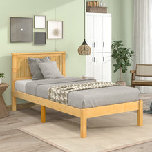 Load image into Gallery viewer, iRerts Wood Twin Bed Frame, Twin Platform Bed Frame with Headboard, Modern Twin Size Platform Bed Frame with Slat Support, Twin Size Bed Frame No Box Spring Needed for Bedroom Apartment, Natural