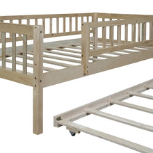 Load image into Gallery viewer, iRerts Daybed with Trundle Included, Wood Twin Daybed Frame for Kids Teens Adults, Twin Size Daybed Frame with Fence Guardrails, Twin Size Platform Bed Frame for Bedroom, No Box Spring Needed, Natural