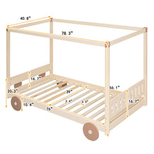Load image into Gallery viewer, iRerts Wood Twin Size Canopy Bed, Car-Shaped Twin Platform Bed Frame for Kids Toddlers Boys Girls, Cute Kids Twin Bed Frame with Slats Support for Kids Bedroom, No Box Spring Needed, Natural