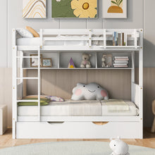 Load image into Gallery viewer, iRerts Twin Over Twin Bunk Bed with Trundle, Wood Twin Bunk Bed with Shelves for Kids Teens Adults, Separable Bunk Bed Twin Over Twin Convertible to 3 Twin Beds, Modern Bunk Bed for Bedroom, White