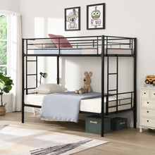 Load image into Gallery viewer, iRerts Metal Twin over Twin Bunk Bed, Convertible Bunk Beds Twin over Twin with 2 Ladders and Full-Length Guardrail, Modern Twin Bunk Beds for Adults Teens Kids Bedroom, No Box Spring Needed, Black