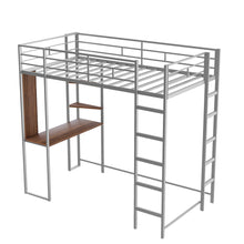 Load image into Gallery viewer, iRerts Twin Loft Bed, Twin Metal Loft Bed with 2 Shelves and 1 Desk, Twin Size Loft Bed with Safety Guardrail, Modern Twin Loft Bed Frame for Dorm Bedroom Guest Room, No Box Spring Needed, Silver