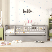 Load image into Gallery viewer, iRerts Daybed with Trundle Included, Wood Twin Daybed Frame for Kids Teens Adults, Twin Size Daybed Frame with Fence Guardrails, Twin Size Platform Bed Frame for Bedroom, No Box Spring Needed, Gray