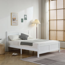 Load image into Gallery viewer, Full Platform Bed Frame with Headboard, iRerts Wood Full Bed Frame with Slat Support, No Box Spring Needed, Modern Full Size Bed Frames for Adults Teens Kids Bedroom, White