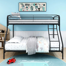 Load image into Gallery viewer, iRerts Metal Bunk Bed Twin Over Full, Heavy Duty Twin Bunk Beds for Kids Teens Adults, Twin Over Full Bunk Bed with Slats Support, No Box Spring Needed, Bunk Bed for Bedroom Dorm, Black