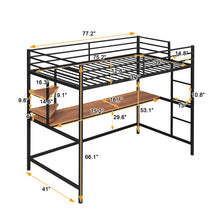 Load image into Gallery viewer, iRerts Twin Loft Bed, Twin Metal Loft Bed with Shelf and Desk, Twin Size Loft Bed with Safety Guardrail, Modern Twin Loft Bed Frame for Dorm Bedroom Guest Room, No Box Spring Needed, Black