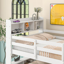 Load image into Gallery viewer, iRerts Full Over Full Bunk Bed, Convertible to 2 Beds Wood Full Bunk Bed for Kids Teens Adults, Bunk Bed Full Over Full with Bookcase Headboard, Safety Rail and Ladder, White