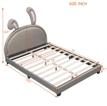 Load image into Gallery viewer, iRerts Full Bed Frame, Cute Full Size Upholstered Leather Platform Bed Frame with Rabbit Headboard, Full Platform Bed Frame for Kids Teens, Platform Bed Full for Bedroom, No Box Spring Needed, Gray