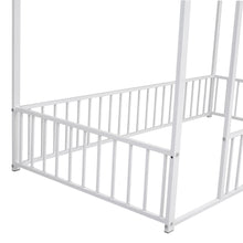 Load image into Gallery viewer, iRerts Floor Twin Bed Frame, Metal Twin Size Bed Frame for Girls Boys, Twin Bed Frame with House Roof Frame and Fence Guardrails, Toddler House Twin Bed Frame for Kids Bedroom Living Room, White