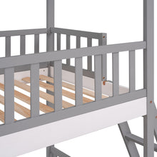 Load image into Gallery viewer, iRerts House Bunk Bed Twin Over Twin Wood House Bed Frame with Roof, Twin Low Bunk Beds with Ladder Guard Rail Window Stair for Kids Teens Girls Boys Bedroom, No Box Spring Needed, Gray