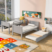 Load image into Gallery viewer, iRerts Twin Over Twin Bunk Bed with Trundle, Wood Twin Bunk Bed with Shelves for Kids Teens Adults, Separable Bunk Bed Twin Over Twin Convertible to 3 Twin Beds, Modern Bunk Bed for Bedroom, Gray