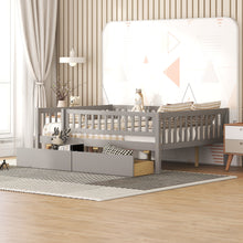 Load image into Gallery viewer, iRerts Daybed with Storage Drawers, Wood Full Daybed Frame for Kids Teens Adults, Full Size Daybed Frame with Fence Guardrails, Full Size Platform Bed Frame for Bedroom, No Box Spring Needed, Gray