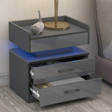 Load image into Gallery viewer, Modern Night Stand with LED Lights and Charging Station, Nightstand with Storage Drawers and Remote Control, With Adjustable 16-Color LED Lights