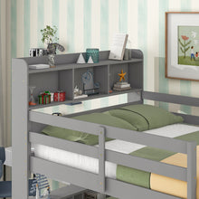 Load image into Gallery viewer, iRerts Wood Full Bunk Bed, Full Over Full Bunk Beds with Bookcase Headboard, Can Be Converted into 2 Beds, Bunk Bed Full Over Full for Kids Teens Bedroom, No Box Spring Required, Grey