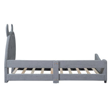 Load image into Gallery viewer, iRerts Twin Size Upholstered Daybed Frame for Kids, Teddy Fleece Twin Platform Bed Frame with OX Hor Shaped Headboard and Footboard, Wood Twin Size Sofa Bed for Girls Boys, Gray