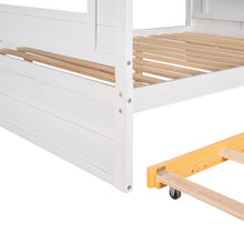 Load image into Gallery viewer, iRerts Full Over Full Bunk Bed with Trundle, Solid Wood Bunk Beds Full over Full with Storage Cabinet, Stairs and Ladders, Full Bunk Beds for Kids Teens Bedroom, White/Yellow