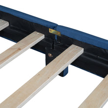 Load image into Gallery viewer, iRerts Twin Bed Frame, Modern Velvet Upholstered Platform Bed Frame with Bear Ear Shaped Headboard, Wooden Slat, Twin Size Low Platform Bed for Kids Boys Girls Bedroom, No Box Spring Needed, Blue