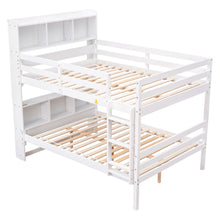 Load image into Gallery viewer, iRerts Wood Full Bunk Bed, Full Over Full Bunk Beds with Bookcase Headboard, Can Be Converted into 2 Beds, Bunk Bed Full Over Full for Kids Teens Bedroom, No Box Spring Required, White