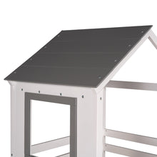 Load image into Gallery viewer, iRerts Low Bunk Beds for for Kids Teens Girls Boys, Wood Twin Over Twin Bunk Bed with Roof Window Guardrail Ladde, Floor Bunk Beds Twin Over Twin No Box Spring Needed for Bedroom, White