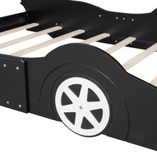 Load image into Gallery viewer, iRerts Race Car Shaped Full Bed Frame, Wood Full Platform Bed Frame for Kids Toddlers, Children Full Size Platform Bed with Wheels, Wooden Slats, No Box Spring Needed, Black