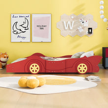 Load image into Gallery viewer, iRerts Race Car Shaped Twin Bed Frame, Wood Twin Platform Bed Frame for Kids Toddlers, Children Twin Size Platform Bed with Wheels, Wooden Slats, No Box Spring Needed, Red