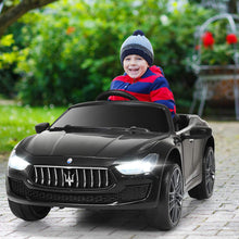 Load image into Gallery viewer, iRerts Black 12V Maserati Battery Powered Ride on Cars Toys with Remote Control, LED Headlights, Music, Horn for Kids Boys Girls Birthday Gifts