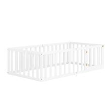 Load image into Gallery viewer, iRerts Twin Floor Bed Frame for Kids Toddlers, Wood Montessori Low Floor Twin Size Bed Frame with Fence Guardrail and Door, kids Twin Bed for Boys Girls, Spring Needed, White