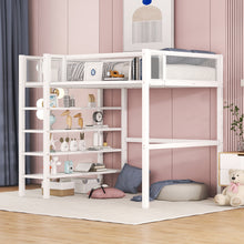 Load image into Gallery viewer, iRerts Twin Size Loft Bed, Metal Twin Loft Bed Frame for Adults Teens Kids, Twin Loft Bed with 4-Tier Storage Shelves, Loft Bed Twin Size for Bedroom, Space-Saving Design, White