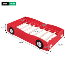 Load image into Gallery viewer, iRerts Wood Twin Platform Bed, Twin Size Car-Shaped Bed Frame for Kids Toddlers Boys Girls, Twin Bed Frame with Complete Guardrails, Bedroom Furniture Twin Size Bed Frame No Box Spring Needed, Red