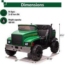 Load image into Gallery viewer, iRerts 24V Powered Ride On Tractor Toys, Ride on Cars with Remote Control, Bluetooth, Music, MP3, USB, Trunk and LED Light, Kids Ride on Toys for 3-8 Ages Girls Boys Birthday Christmas Gifts