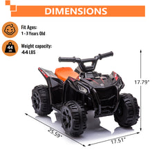 Load image into Gallery viewer, iRerts Black 6V Battery Powered Ride On Car ATV with One Button Start, Forward Switch, One Speeds, Ride on Toys for 1-3 Years Old Kids Toddlers Boys Girls Birthday Gifts