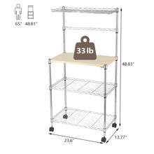 Load image into Gallery viewer, Metal Kitchen Bakers Rack, iRerts 4 Tier Metal Kitchen Organization Shelf Rack with Wheels, Adjustable Shelves and Wood Table, Microwave Oven Stand Coffee Bar Table Station for kitchen Office, Silver