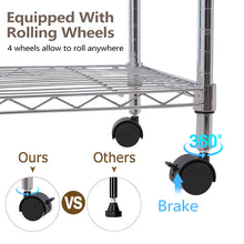 Load image into Gallery viewer, Metal Kitchen Bakers Rack, iRerts 4 Tier Metal Kitchen Organization Shelf Rack with Wheels, Adjustable Shelves and Wood Table, Microwave Oven Stand Coffee Bar Table Station for kitchen Office, Silver