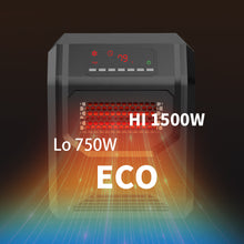 Load image into Gallery viewer, iRerts Space Heaters for Home, 750W/1500W Infrared Electric Heaters with Remote Control, 4 Quartz Tubes, LED Display, 3 Heat Setting, Small Heater Electric Fireplace Heater for Bedroom Office, Black