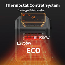 Load image into Gallery viewer, iRerts Space Heaters for Home, 750W/1500W Infrared Electric Heaters with Remote Control, 4 Quartz Tubes, LED Display, 3 Heat Setting, Small Heater Electric Fireplace Heater for Bedroom Office, Black