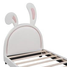 Load image into Gallery viewer, iRerts Twin Size Upholstered Platform Bed, Cute Twin Bed Frame for Kids Teens Bedroom, Twin Platform Bed Frame with Rabbit Ears Headboard, Kids Twin Bed Frame No Box Spring Needed, White