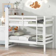 Load image into Gallery viewer, iRerts Wood Twin Bunk Bed, Twin Over Twin Bunk Beds with Bookcase Headboard, Can Be Converted into 2 Beds, Bunk Bed Twin Over Twin for Kids Teens Bedroom, No Box Spring Required, White