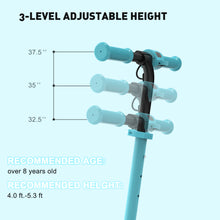 Load image into Gallery viewer, iRerts Kids Electric Scooters for 8-14 Year Old, Portable Folding Kids Scooter for Boys Girls, Adjustable Height Kids Electric Scooter with LED Display, Rear Brake, 7" Wheel, Colorful Deck Light, Blue