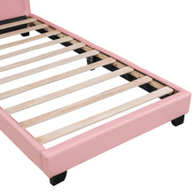 Load image into Gallery viewer, iRerts Twin Bed Frame, Cute Twin Size Upholstered Leather Platform Bed Frame with Rabbit Headboard, Twin Platform Bed Frame for Kids Teens, Platform Bed Twin for Bedroom, No Box Spring Needed, Pink