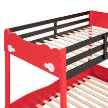 Load image into Gallery viewer, iRerts Wood Twin over Twin Bunk Bed, Car-Shaped Bunk Beds for Kids Boys Girls, Kids Bunk Beds Twin over Twin with Wheels, Full-Length Guardrail, Ladder, No Box Spring Needed, Red