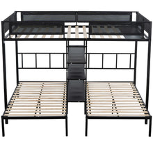 Load image into Gallery viewer, Metal Triple Bunk Beds, iRerts Triple Full Bunk Bed for Kids Teens Adults, Full Over Twin Over Twin Bunk Bed with Shelves and Guardrails, Full over Twin Beds for Dormitory Kids Room, Black