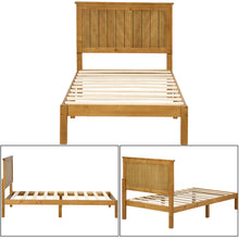 Load image into Gallery viewer, iRerts Twin Platform Bed Frame with Headboard, Solid Wood Twin Bed Frame for Adults Teens kids, Modern Twin Size Bed Frame with Slat Support for Bedroom Apartment, No Box Spring Needed, Light Brown