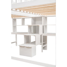 Load image into Gallery viewer, iRerts Twin Loft Bed Frame, Modern Twin & Twin Size Loft Bed with 2 Built-in Desks and Guardrail, Wood Loft Bed with Shelves and Storage Staircase, Twin Loft Bed for Kids Teens Adult Bedroom, White