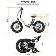 Load image into Gallery viewer, Electric Bikes for Adults, iRerts Portable Folding Electric Bike with 500W Motor, 20" Fat Tire 3 Riding Modes and Removable Battery, Beach Snow Bicycle Electric Bikes for Men Women Teens, White
