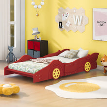 Load image into Gallery viewer, iRerts Twin Size Race Car Bed Frame with Wheels, Wood Twin Platform Bed Frame with Support Slats, Kids Twin Bed Frame for Kids Boys Girls Teens Bedroom, No Box Spring Needed, Red