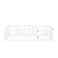 Load image into Gallery viewer, iRerts Full Floor Bed Frame for Kids Toddlers, Wood Montessori Low Floor Full Size Bed Frame with Fence Guardrail and Door, kids Full Bed for Boys Girls, Spring Needed, White
