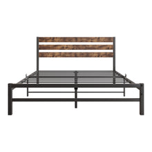 Load image into Gallery viewer, iRerts Metal Queen Platform Bed Frame with Wood Headboard, Heavy Duty Queen Bed Frame with Metal Slat Support, No Box Spring Needed, Industrial Queen Size Bed Frames for Bedroom, Rustic Brown